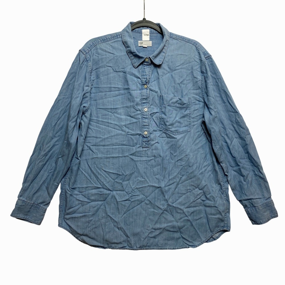 Gap Chambray Shirt Womens XL Blue Boyfriend Fit Lyocell Cotton Pocket Popover